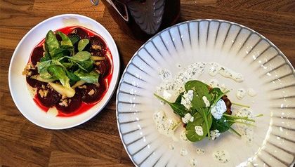 Rote Rüben Carpaccio &amp; Topinambur-Maroni-Rösti
