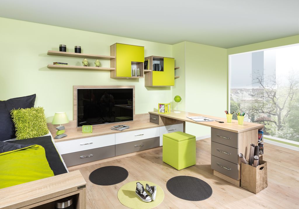 Jugendzimmer mit Raumteiler-Schreibtisch