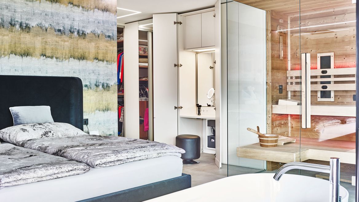 Schlafzimmer mit Sauna