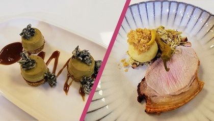 Knuspriger Schweinsbraten &amp; Kürbiskernöl-Biskuit